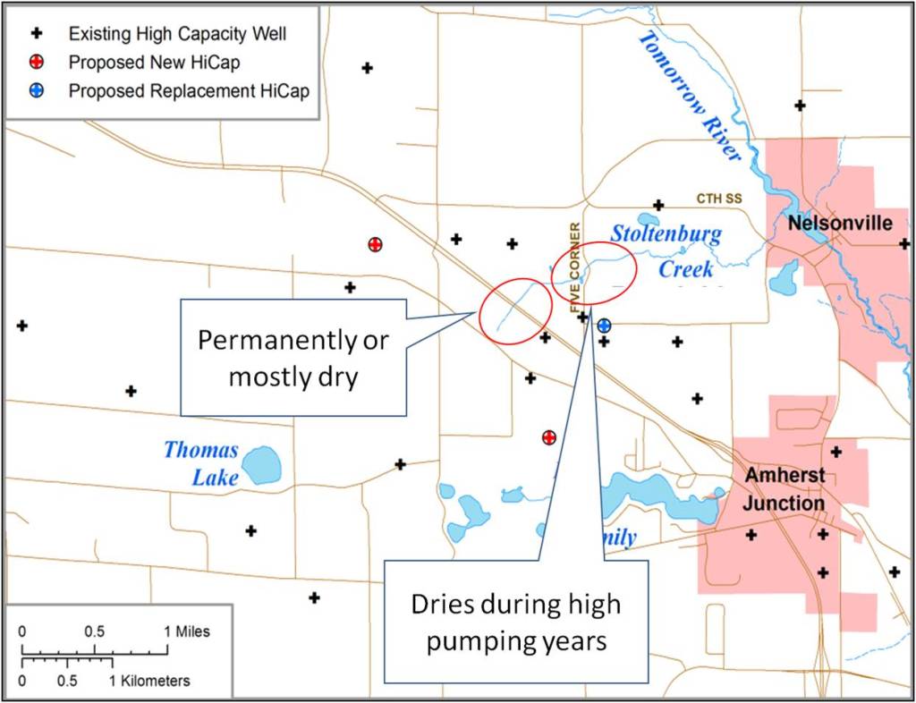 Stoltenburg where it is permanently dry and where it dries during high-pumping years.